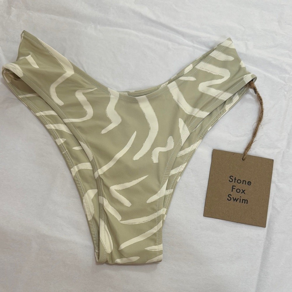 Stone Fox Swim Sage Bikini Bottom with Cream Pattern